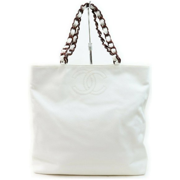 Chanel Handbags - Auth Chanel Tote Bag Leather White #N6991H40